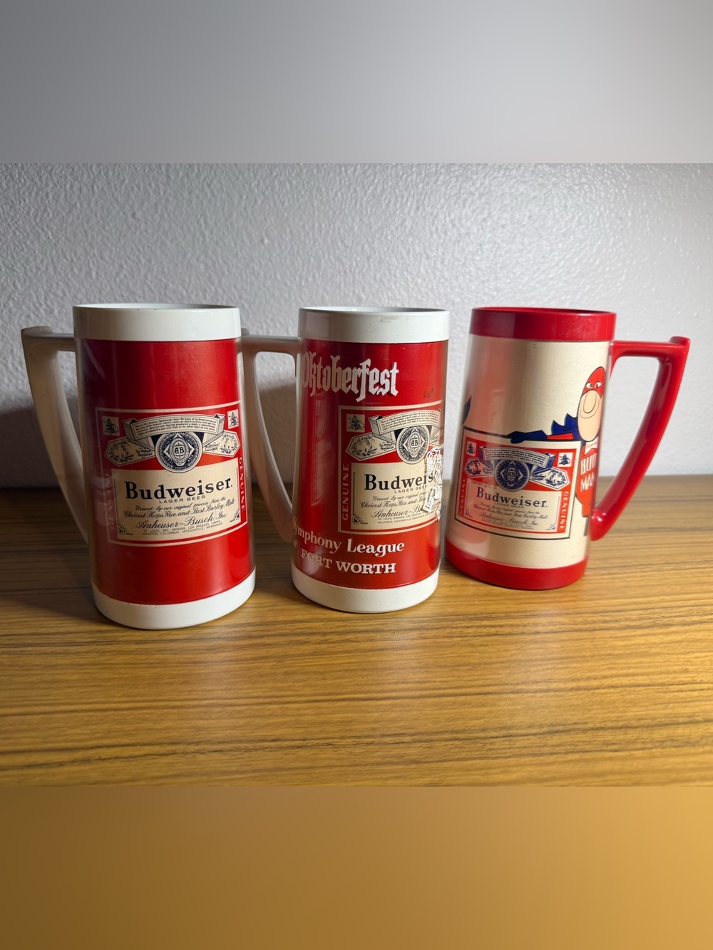 Budweiser Oktoberfest Bud Man Insulated Thermo-Serv Beer Mug Set of 3 Breweriana